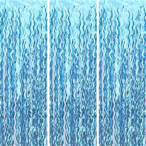 Teal Blue Wavy Tinsel Foil Fringe Curtains White Bubble