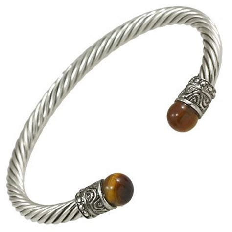 Designer`s Touch Bracelet Tigers Eye Vintage Cuffs Twisted Wire Cable