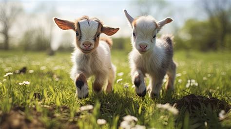 Two baby goats playing in the green field 29632602 Stock Photo at Vecteezy