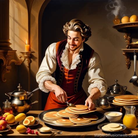man preparing pancakes stable diffusion