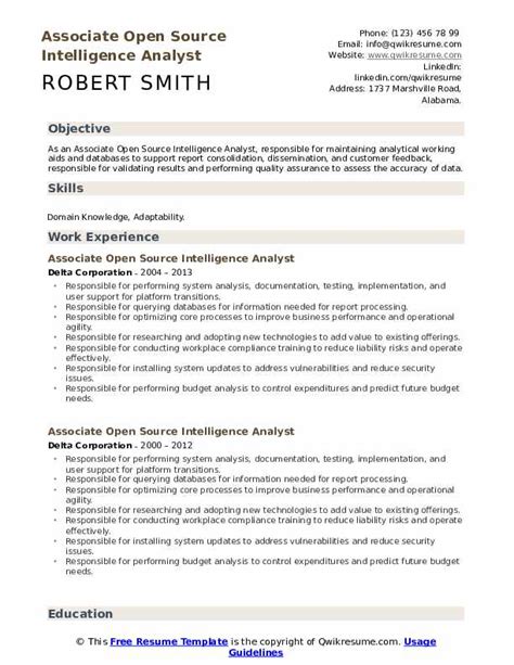 Open Source Intelligence Analyst Resume Samples QwikResume