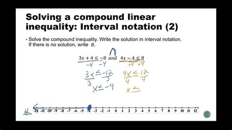 Solving A Compound Linear Inequality Interval Notaion Youtube