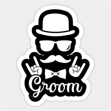 A Sticker That Says Groom With A Mustache And Bow Tie