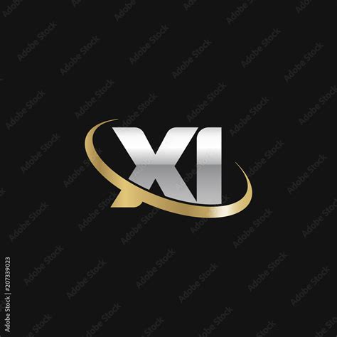 Initial Letter Xi Overlapping Swoosh Ring Logo Silver Gold Color On