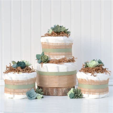 Succulent Baby Shower Mini Diaper Cake Centerpieces Greenery Etsy