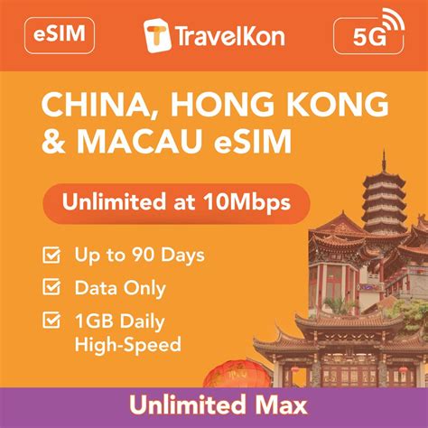 China Hong Kong Macau 5G ESIM Unlimited Max TravelKon