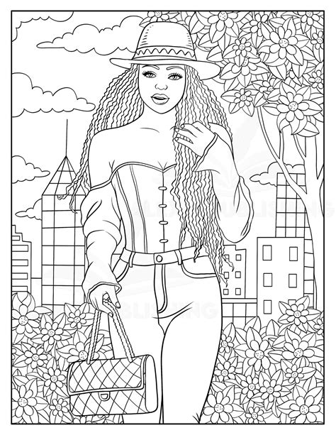 Dibujos Para Colorear Adultos Descarga Instantánea Beautiful Black Women 5 Páginas Imprimibles