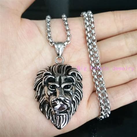 Aliexpress Buy Trendy Silver Black Cz Lion Head Pendant Neckalce