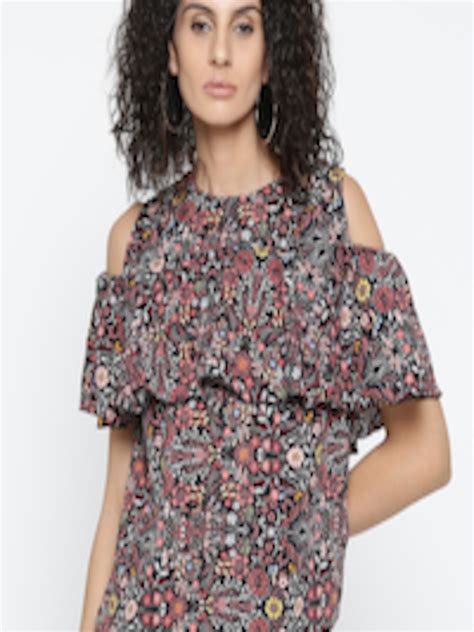 Buy Style Quotient Women Black And Dusty Pink Floral Print Layered A Line Top Tops For Women