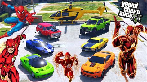 GTA 5 Stealing FORD MUSTANG Luxury Cars With FLASH Spiderman