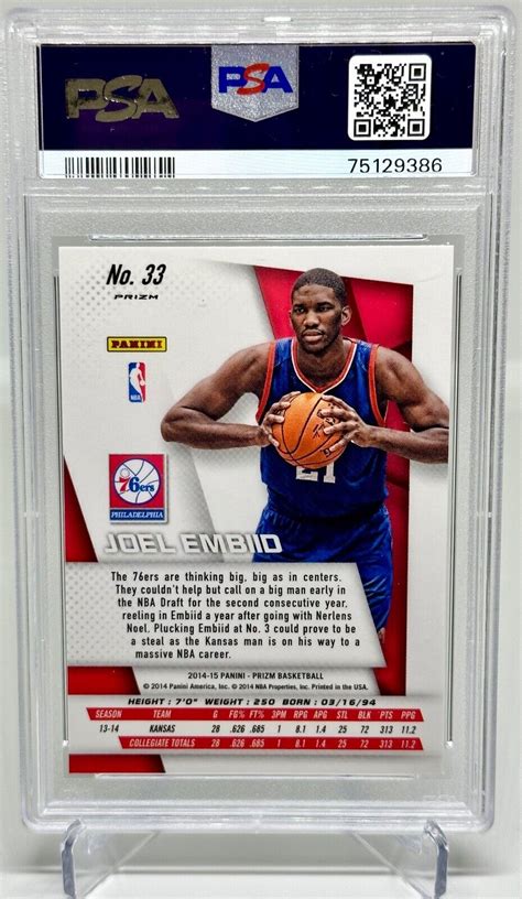 2014 15 Panini SP Silver Prizm Joel Embiid 33 Rookie RC PSA 10 GEM