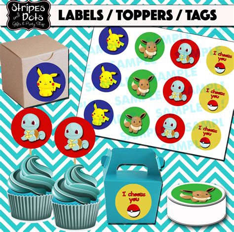 Printable Pokemon Cupcake Toppers Pokemon Stickers Pokemon Etsy