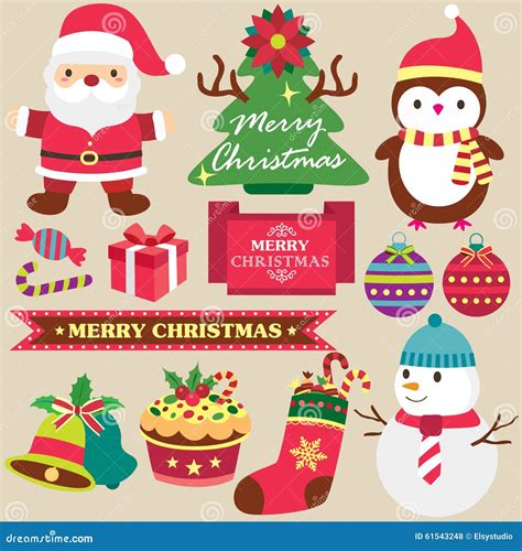 Christmas Theme Clip Art Set Stock Vector - Image: 61543248