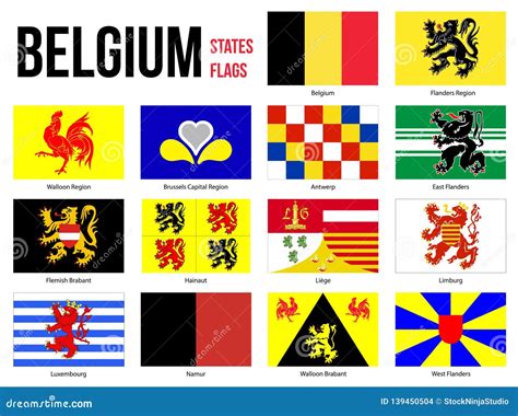 Belgium All Region & Provinces Flag Vector Illustration on White ...