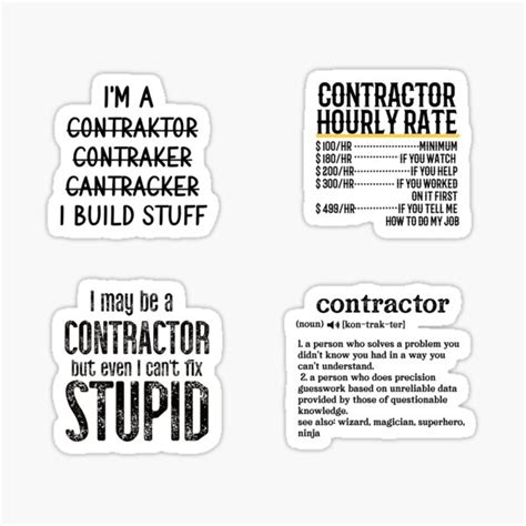 Contractor Sticker Pack Funny Contractor Humor Quotes Sticker For