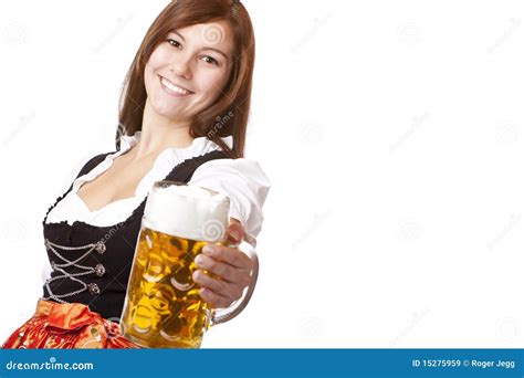 Happy Smiling Woman Holding Oktoberfest Beer Stein Stock Image Image