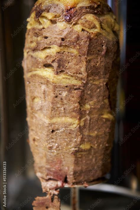 Shawarma On A Spit Doner Kebab On A Rotating Vertical Spit