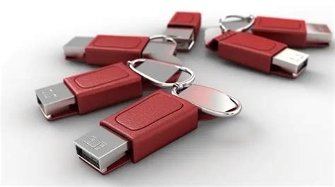 D Render Of Red Leather Usb Flash Memory Drives Against White