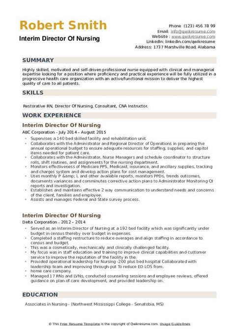 Interim Director Of Nursing Resume Samples Qwikresume