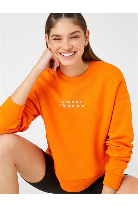 Koton Slogan Bask L Oversize Sweatshirt Ardonlu Bisiklet Yaka Uzun