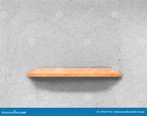 Vintage Wooden Shelves On Concrete Wall Texture Background With