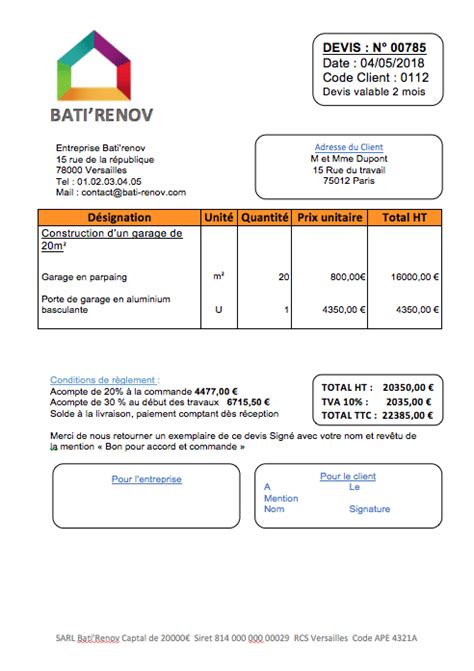 Exemple Devis Construction Garage Economiste De La Construction