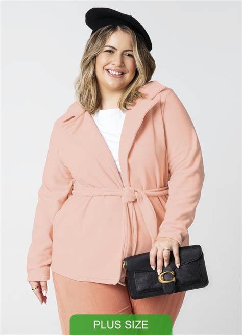 Casaco Plus Size Alongado Rosa Cativa