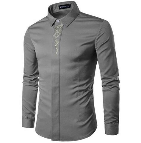 Floral Embroidered Long Sleeve Slim Fit Dress Shirt Rebelsmarket