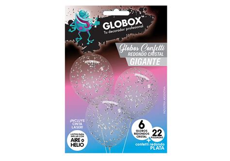 Set Globos Redondos Cristal Con Confetti Plata Globox