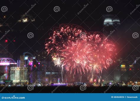 Fireworks at Victoria Harbor in Hong Kong Stock Photo - Image of dark ...