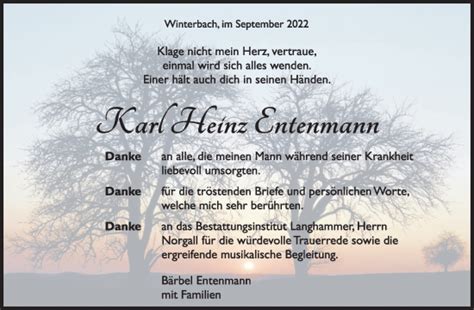 Traueranzeigen Von Karl Heinz Entenmann ZVW Trauer