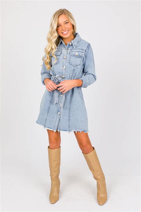 Belted Denim Shirt Dress Sale The Blue Door Boutique