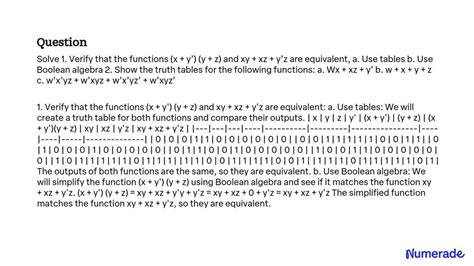 Solved Solve 1 Verify That The Functions X Y Y Z And Xy Xz Y Z Are Equivalent A