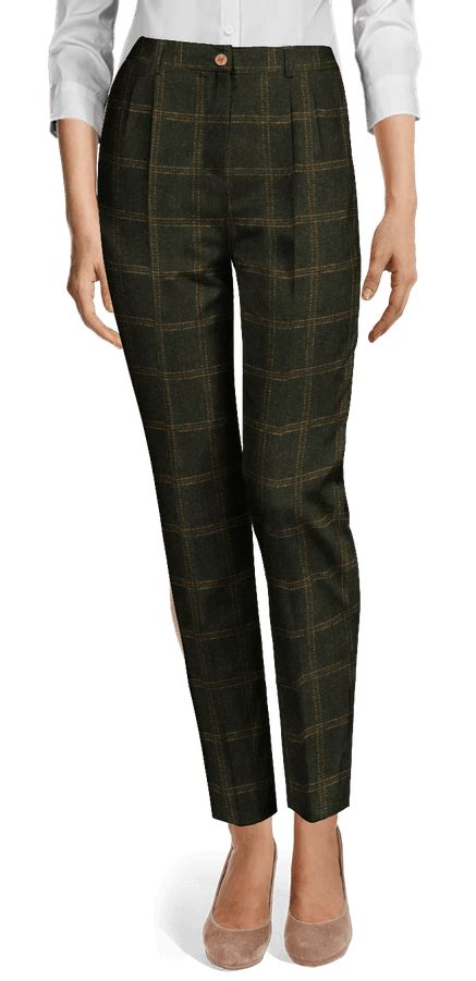 Green Plaid Tweed Ankle Pantsuit With Peak Lapels Sumissura