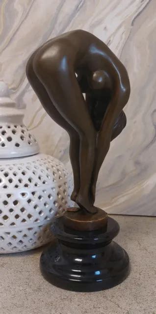 Art Deco Bronze Nude Erotic Sculpture Naked Statue Signed Figure