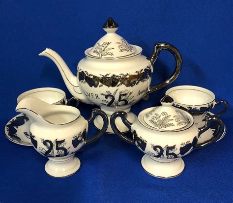 Vintage Norcrest 25th Silver Anniversary Porcelain Tea Set Etsy