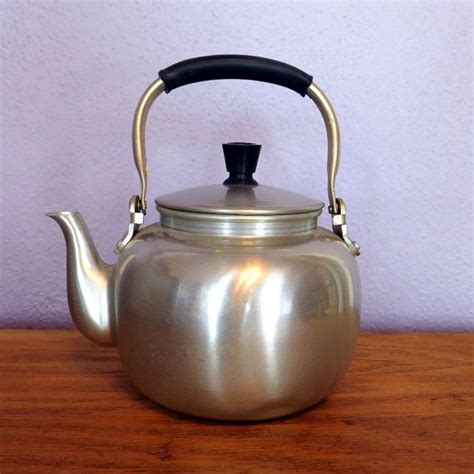 Vintage Mid Century Small Polished Aluminum Tea Kettle 1950s Etsy