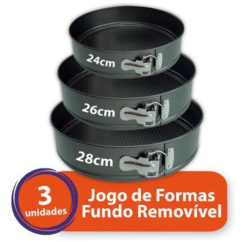 Kit Jogo 3 Formas Fundo Removível Antiaderente Redonda Premium Bolo