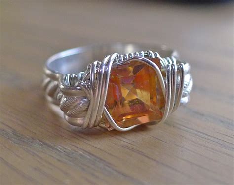 Sterling Silver Wire Wrapped Ring With Square Faceted Mystic Topaz