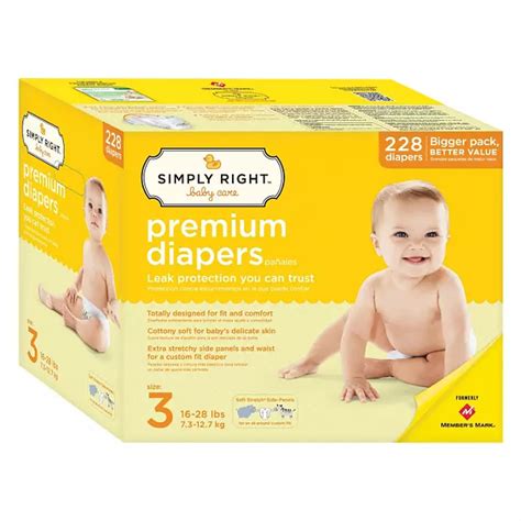 Simply Right Premium Diapers Size 3 16 28 Lbs 228 Ct Sams Club