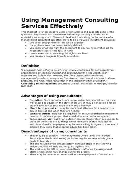 Using Management Consulting Services Pdf Consultant Employment