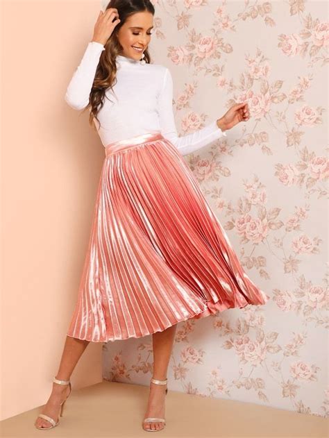 Elastic Waist Solid Pleated Skirt Shein Sheinside Pleated Skirt