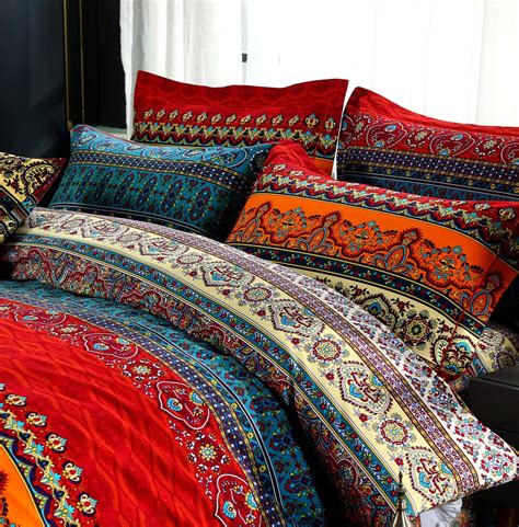 Hnnsi 4 Pieces Bohemian Duvet Cover And Fitted Sheet Sets King Size