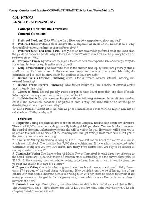 2024 BA CF1 Chapter 1 Exercises: Intro to Corporate Finance Concepts