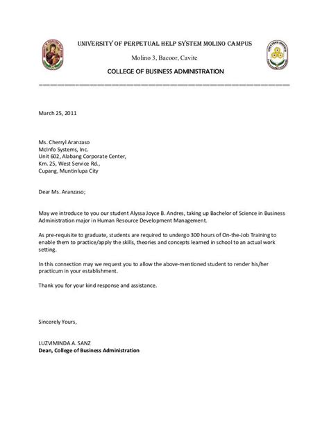 Application Letter Example For Ojt Students Coverletterpedia