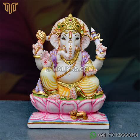 Marble Ganesh Murti Sitting On Lotus Manufacturers Of Marble Ganesh