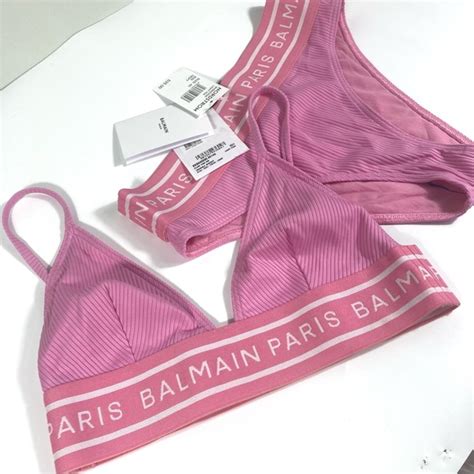 Balmain Swim Nwt Balmain Paris Pink Logo Band Ribbed Two Piece Bikini Swimsuit Sz Fr Us M