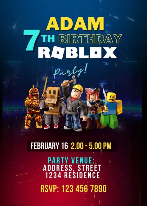 Roblox Birthday Party Invitation Card Mobile Video Invitation Canva