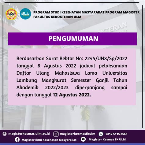 Perpanjangan Daftar Ulang Mahasiswa Lama Kesehatan Masyarakat Program