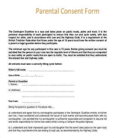 Free Parent Consent Form Samples In Pdf